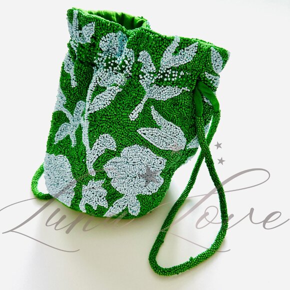 KATE SPADE New York x Target Beaded Classic Rose Drawstring Bucket In Green NWT - Picture 2 of 12